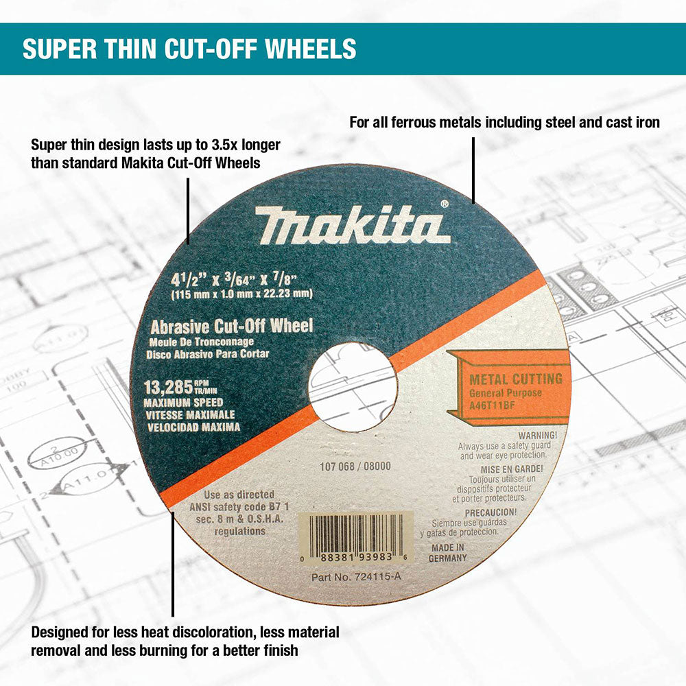 Makita 724116-A-25 5" x 7/8" x 3/64" Super Thin Cut-off Wheel, Metal, 25 Pack - 2