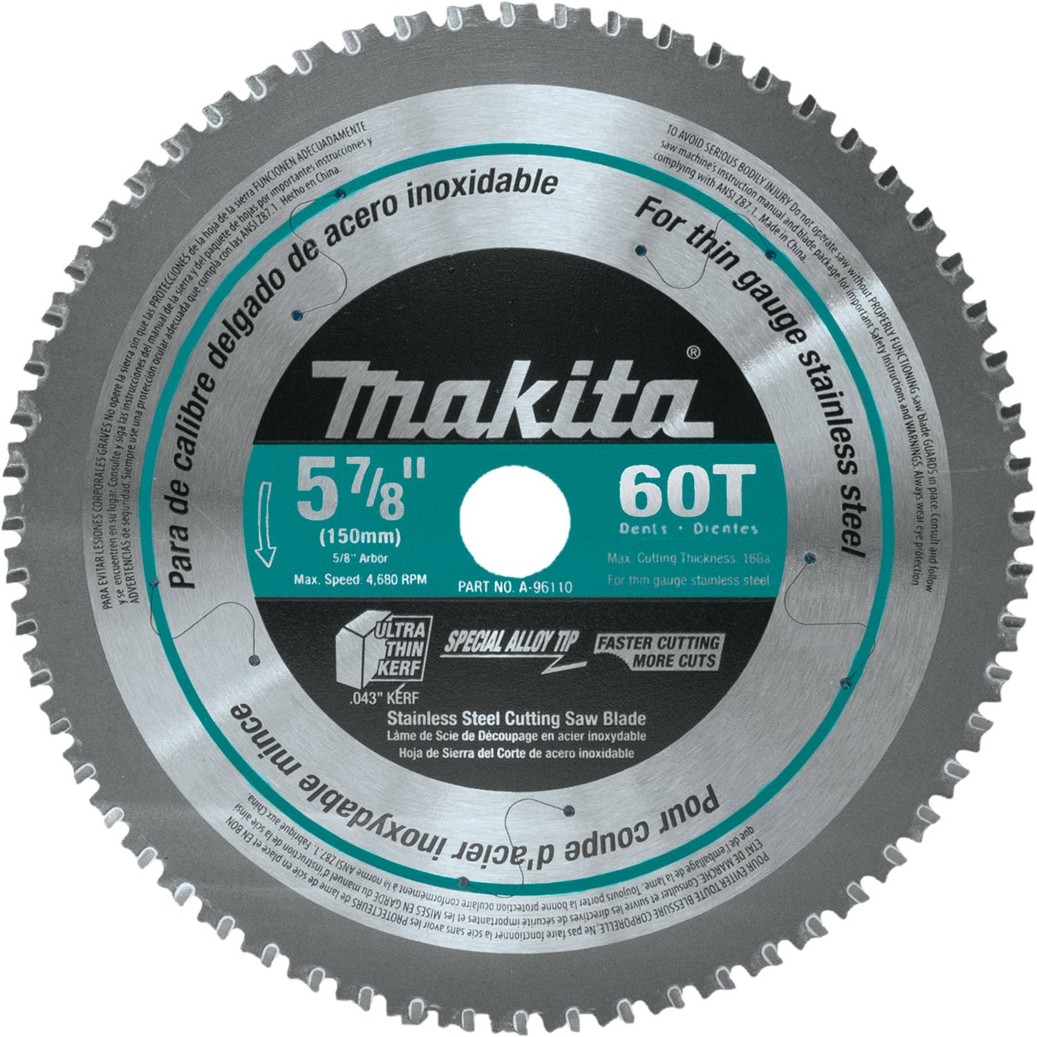 Makita A-96110 5-7/8" 60T Carbide-Tipped Circular Saw Blade Stainless Steel