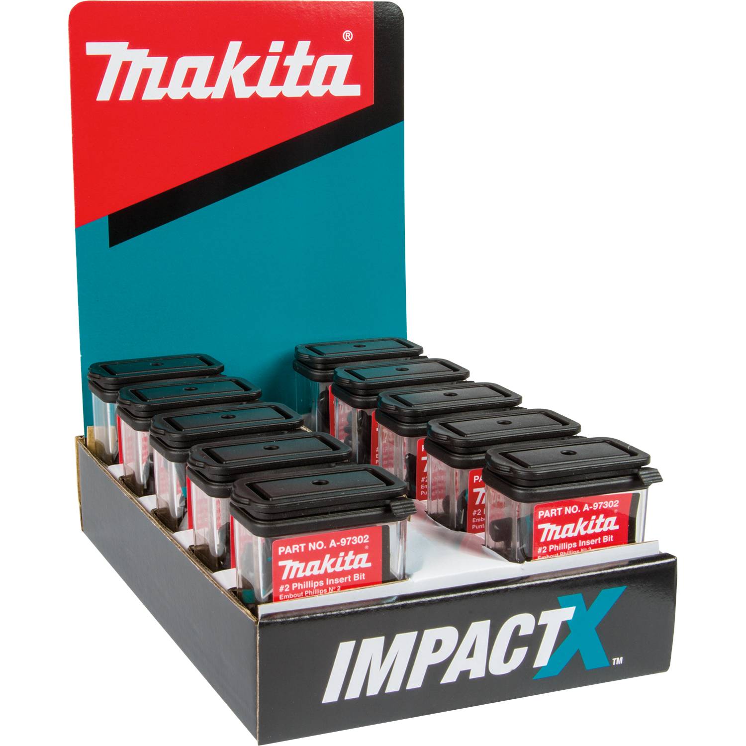 Makita A-97302-10 ImpactX  #2 Phillips 1" Insert Bit, 10 x 25/pk, Display