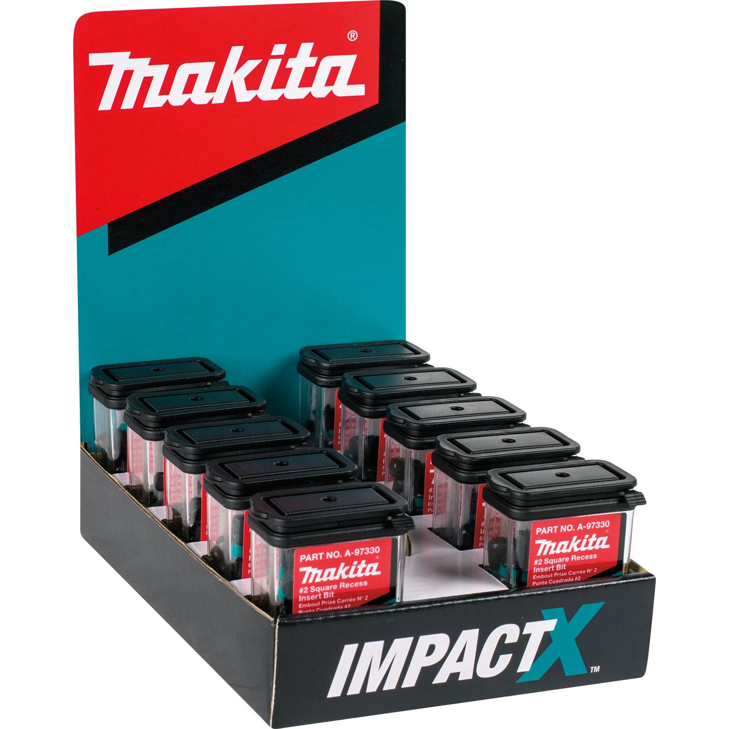 Makita A-97330-10 ImpactX  #2 Square Recess 1" Insert Bit, 10 x 25/pk, Display