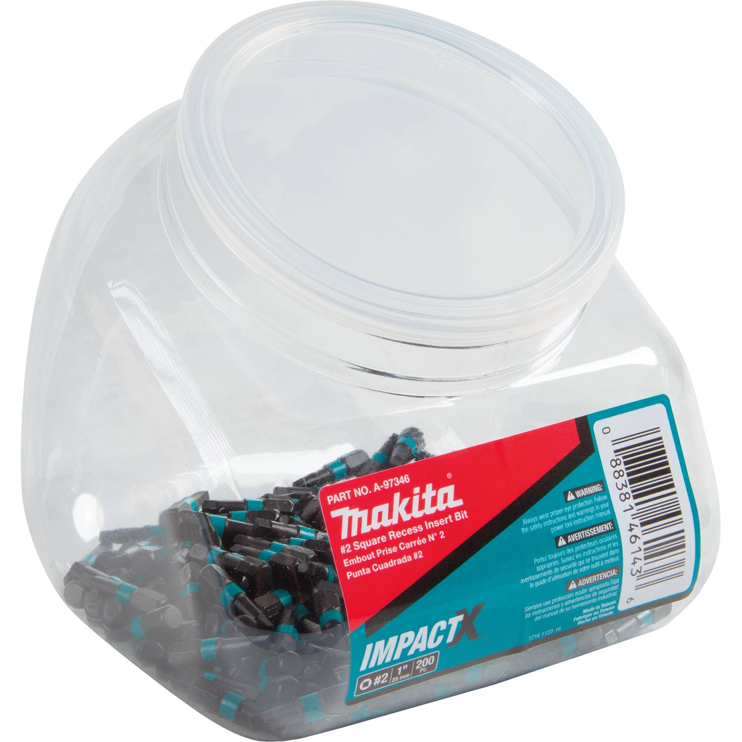 Makita A-97346 ImpactX  #2 Square Recess 1" Insert Bit, 200/pk, Jar