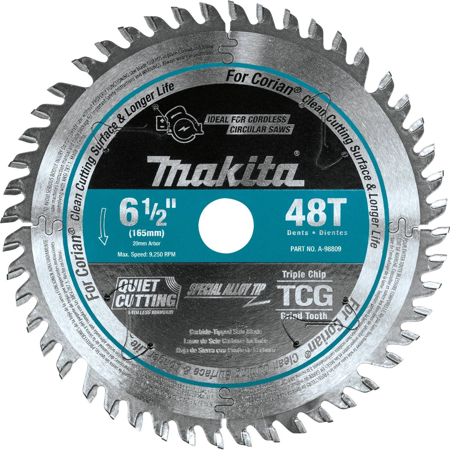 Makita A-98809 6-1/2" 48T Carbide-Tipped Cordless Plunge Saw Blade