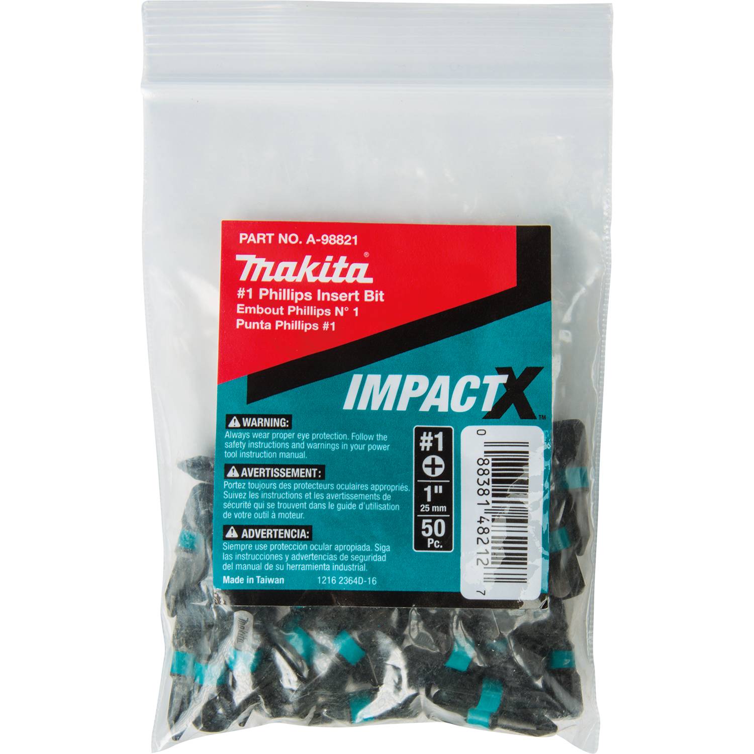 Makita A-98821 ImpactX  #1 Phillips 1" Insert Bit, 50/pk, Bulk