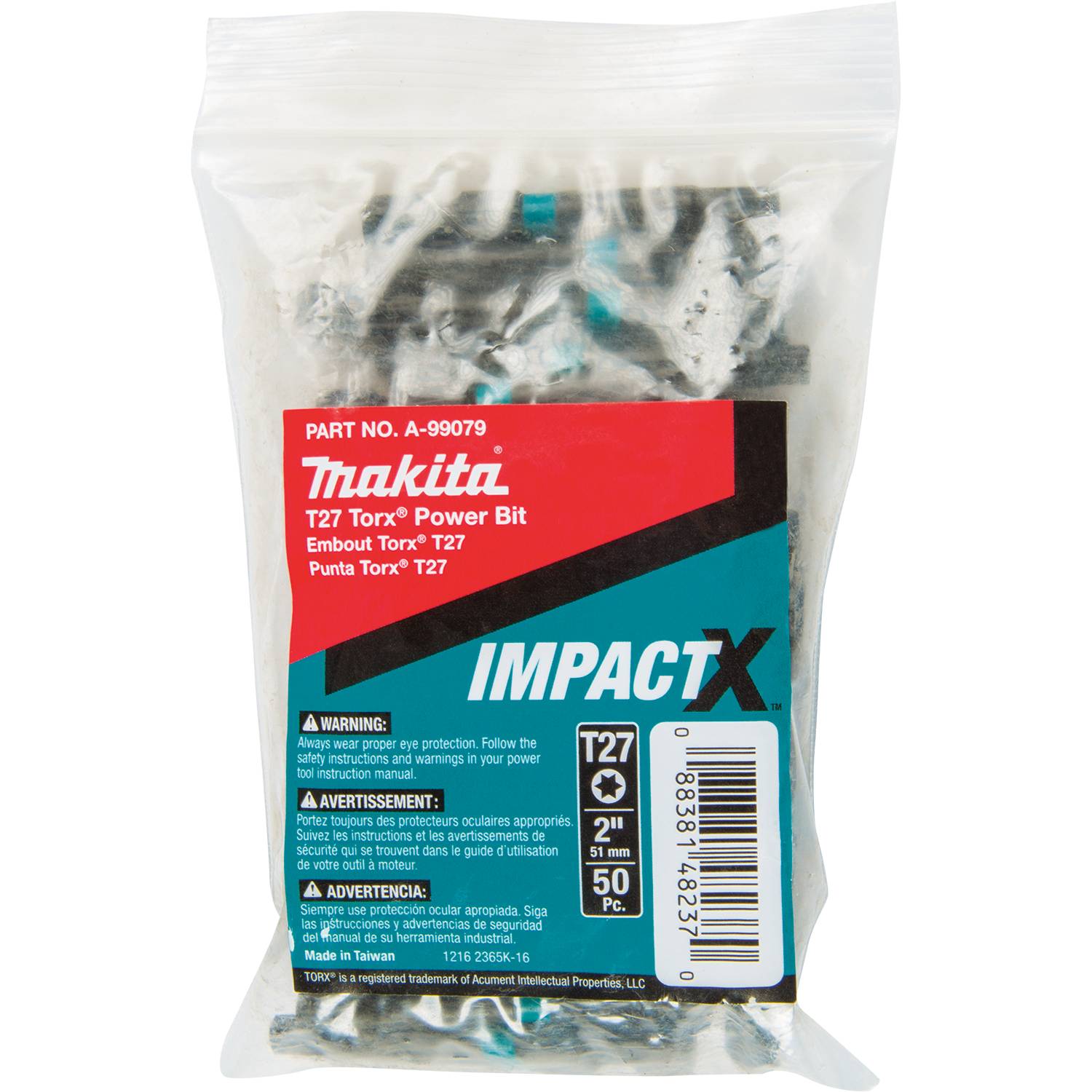 Makita A-99079 ImpactX  T27 Torx  2" Power Bit, 50/pk, Bulk