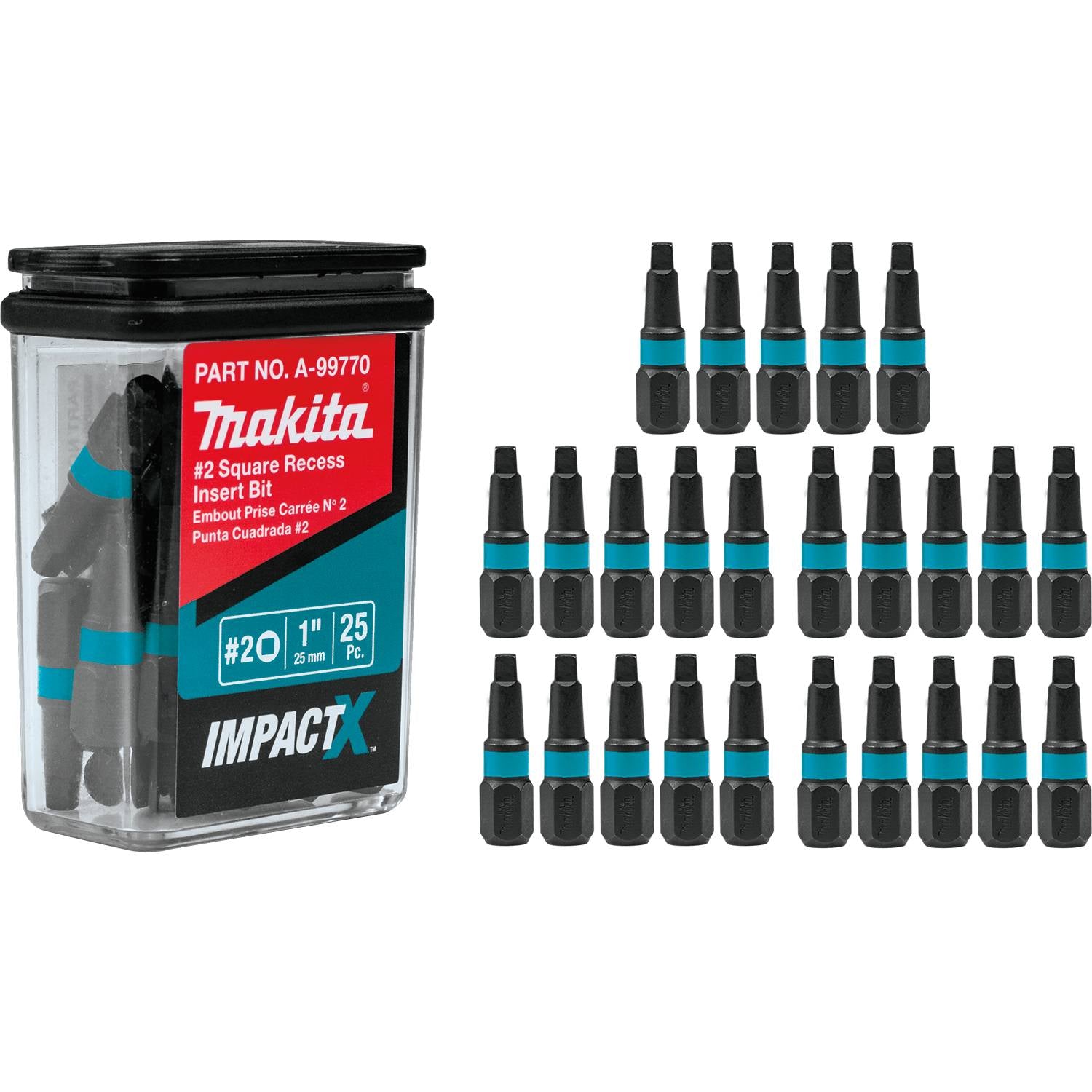 Makita A-99770 ImpactX  #2 Square Recess 1" Insert Bit, 25/pk