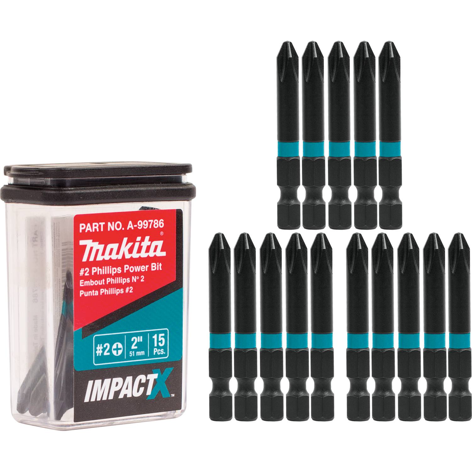 Makita A-99786 ImpactX  #2 Phillips 2" Power Bit, 15/pk