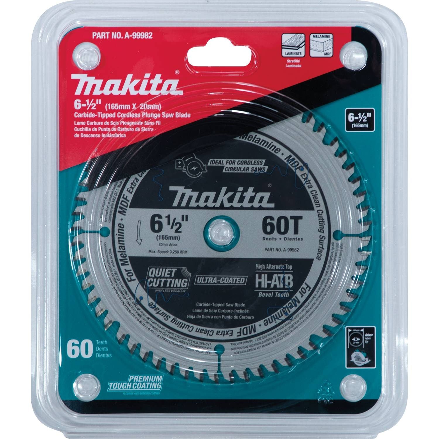 Makita A-99982 6-1/2" 60T (ATB) Carbide-Tipped Cordless Plunge Saw Blade - 2