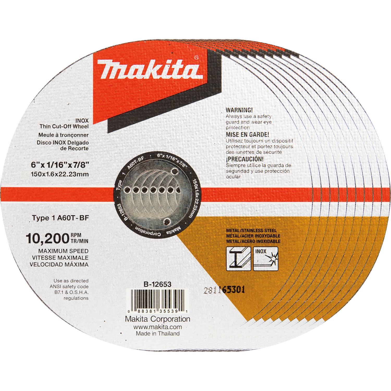 Makita B-12653-10 6" x .060" x 7/8" Thin INOX Cut-Off Wheel 10 Pack