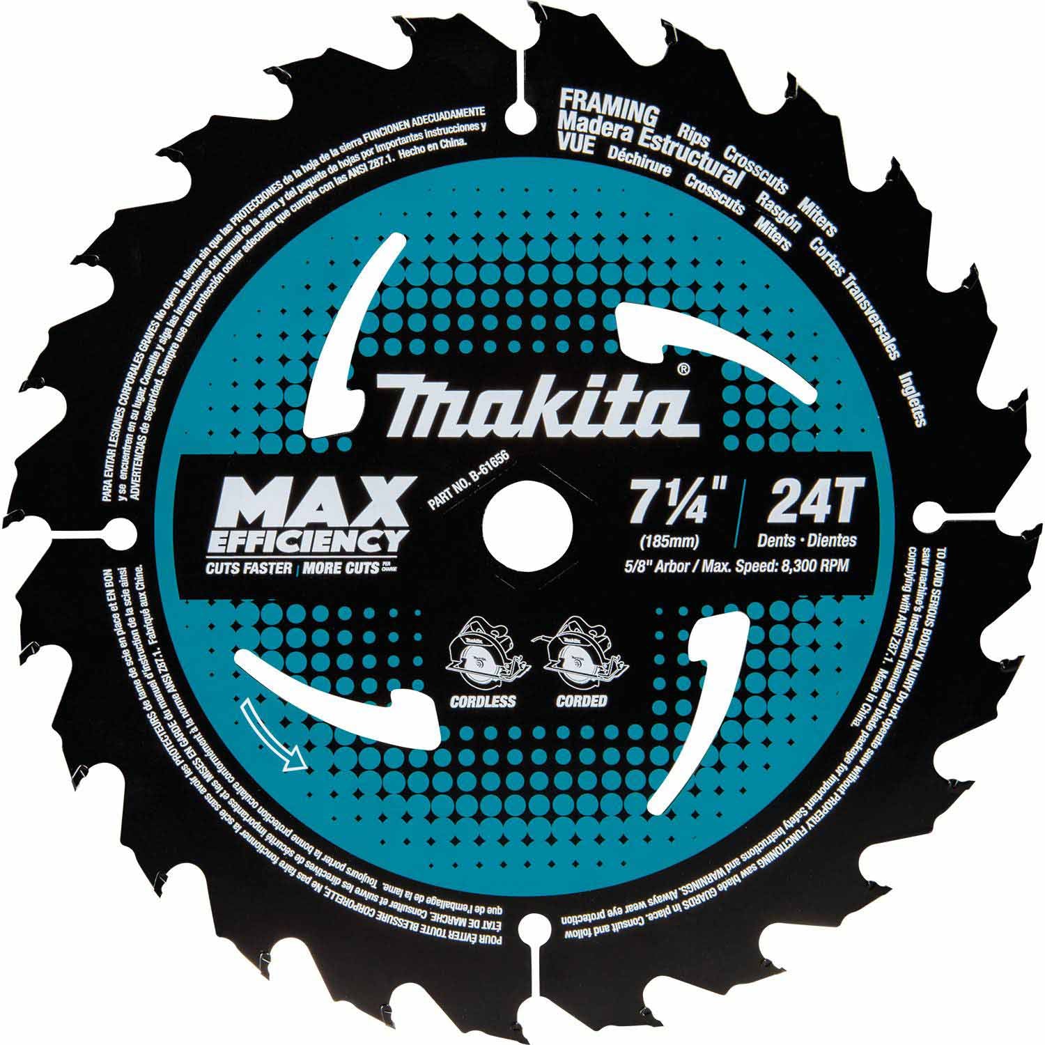 Makita B-61656-10 7-1/4" 24T Carbide-Tipped Ultra-Thin Kerf Framing Blade - 2