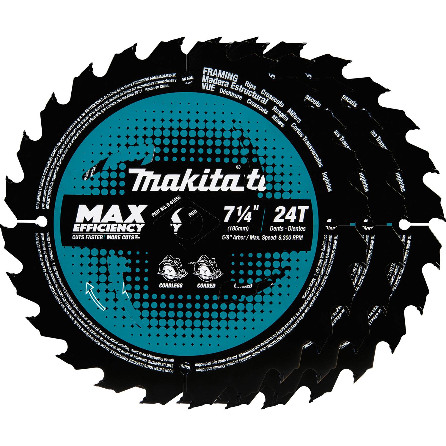 Makita B-61656-3 7-1/4" 24T Circular Saw Blade, Framing, 3/pk