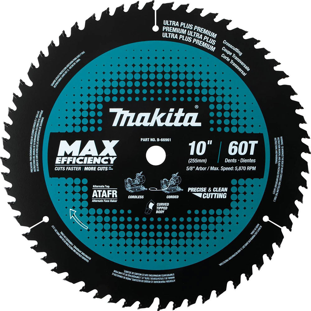 Makita B-66961 10" 60T Carbide-Tipped Max Efficiency Miter Saw Blade