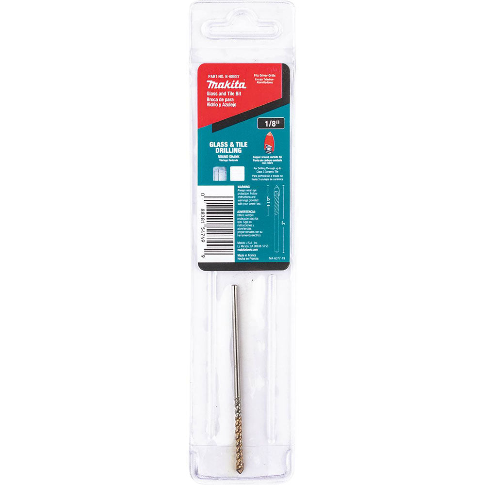 Makita B-68937 1/8" x 3" Glass and Tile Bit, Round Shank - 2