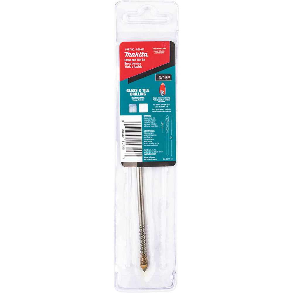 Makita B-68943 3/16" x 3" Glass and Tile Bit, Round Shank - 2