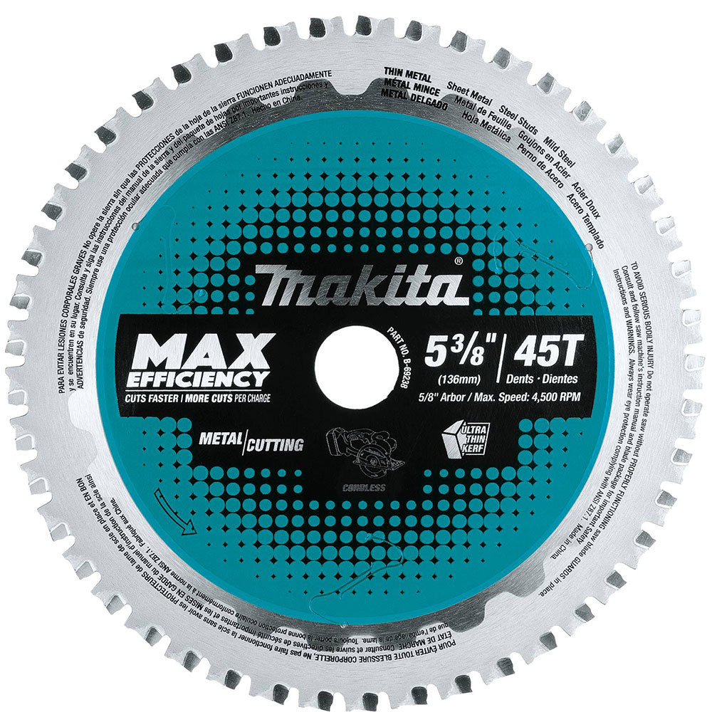 Makita B-69238 5-3/8" 45T Carbide-Tipped Saw Blade, Ferrous Metal-Thin Gauge