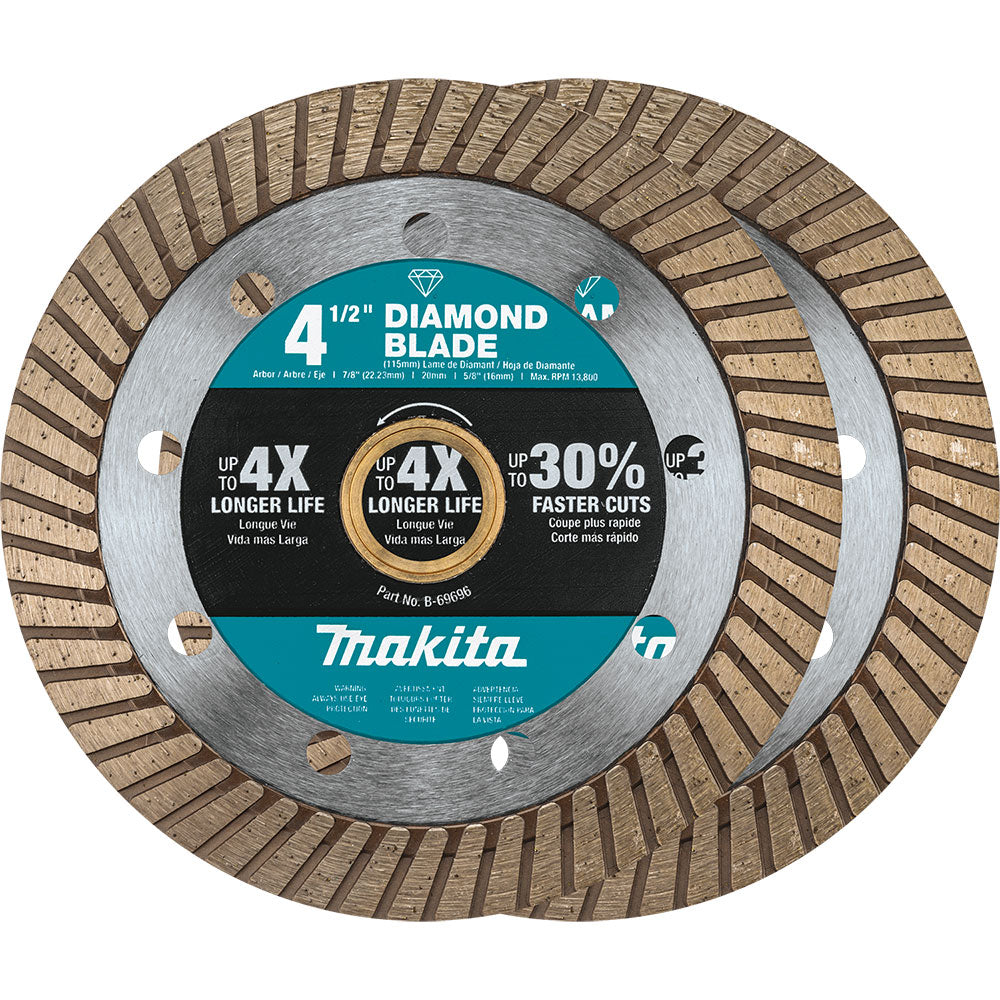 Makita B-69705 4-1/2" Diamond Blade, Turbo, General Purpose, 2 Pack