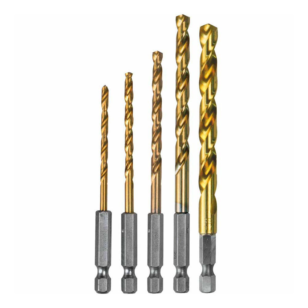 Makita D-35318 5 Piece Titanium Coated Drill Bit Set, 1/4" Hex Shank