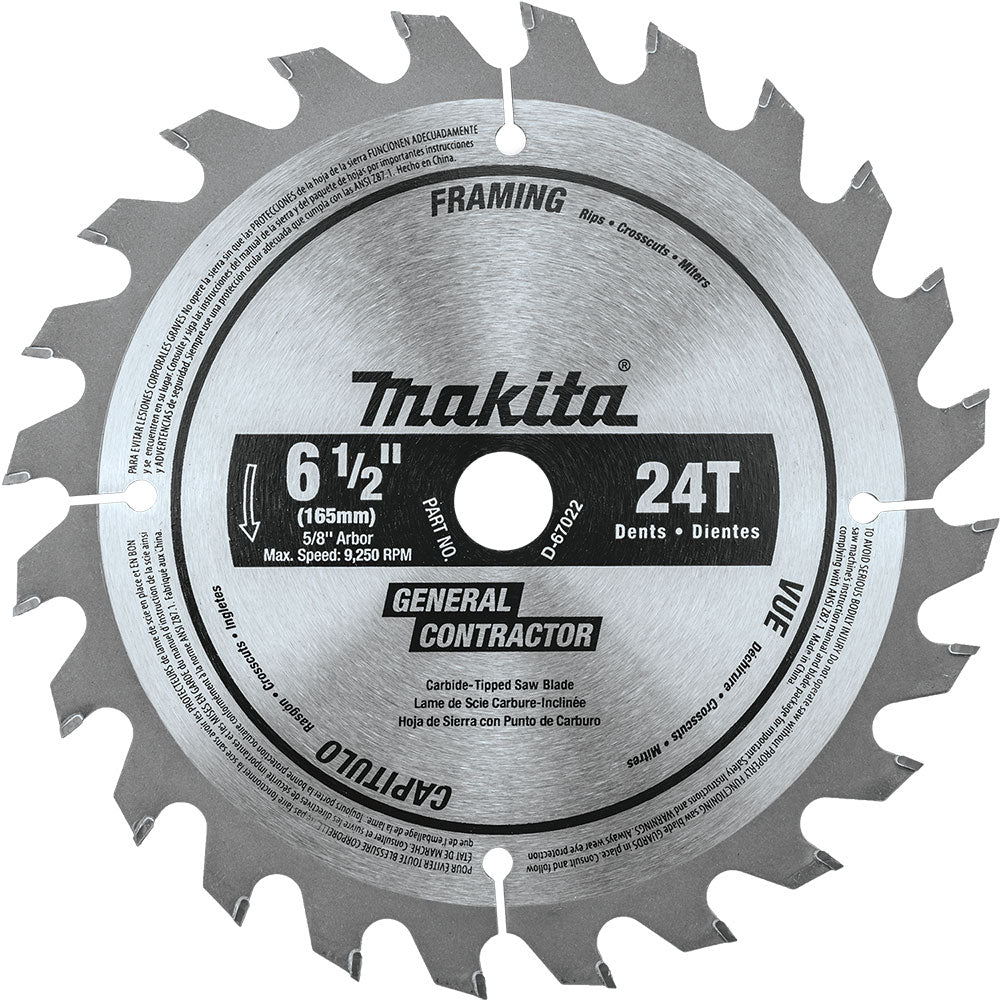 Makita D-67022 6-1/2" 24T Carbide-Tipped Circular Saw Blade General Purpose