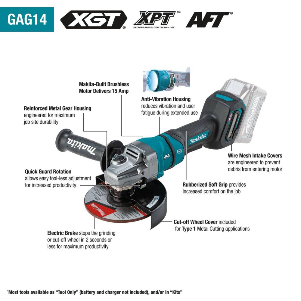 Makita GAG14Z 40V max XGT Brushless Cordless 4-1/2" / 6" Paddle Switch Angle Grinder, with Electric Brake, Tool Only - 2