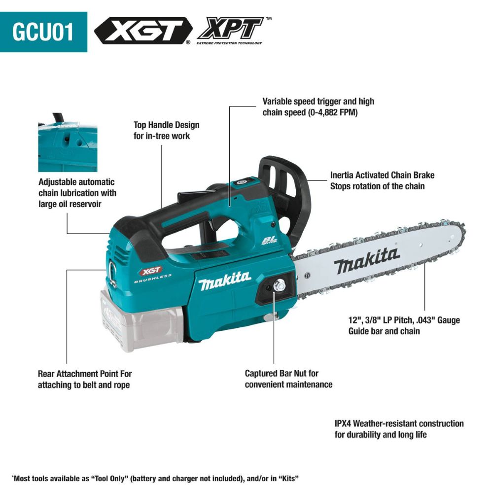 Makita GCU01M1 40V Max XGT Brushless Cordless 12" Top Handle Chain Saw Kit (4.0Ah)