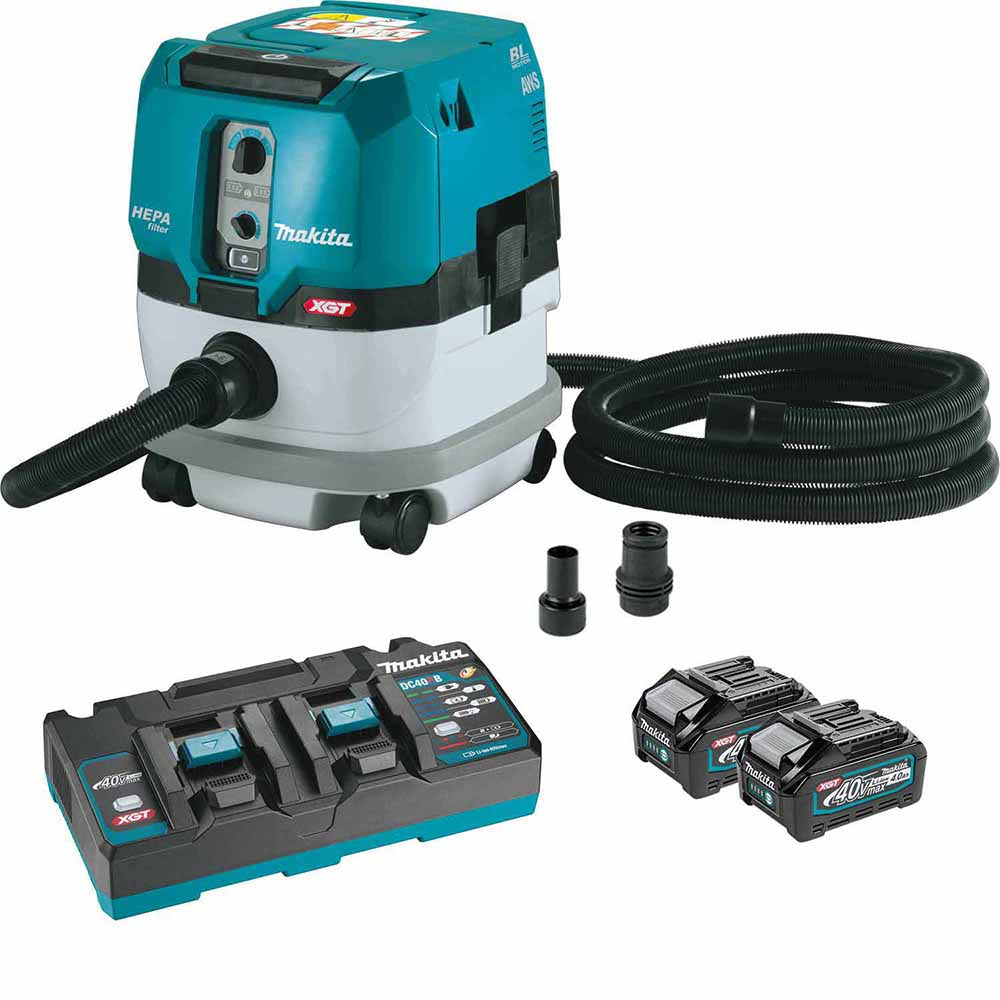 Makita GCV02PMX 40V max XGT Brushless Cordless 2.1 Gallon HEPA Filter Dry Dust Extractor Kit, AWS Capable (4.0Ah)