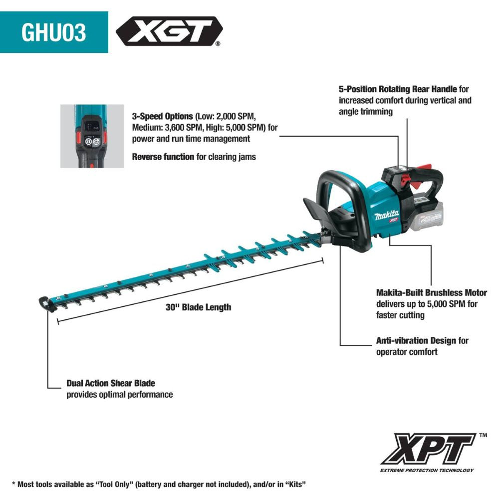 Makita GHU03Z 40V max XGT 30" Hedge Trimmer, Tool Only - 2