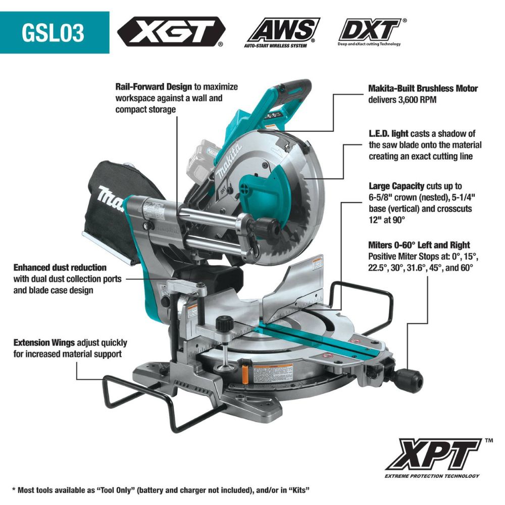 Makita GSL03M1 40V max XGT Brushless Cordless 10" Dual-Bevel Sliding Compound Miter Saw Kit, AWS Capable, with one battery (4.0Ah) - 2