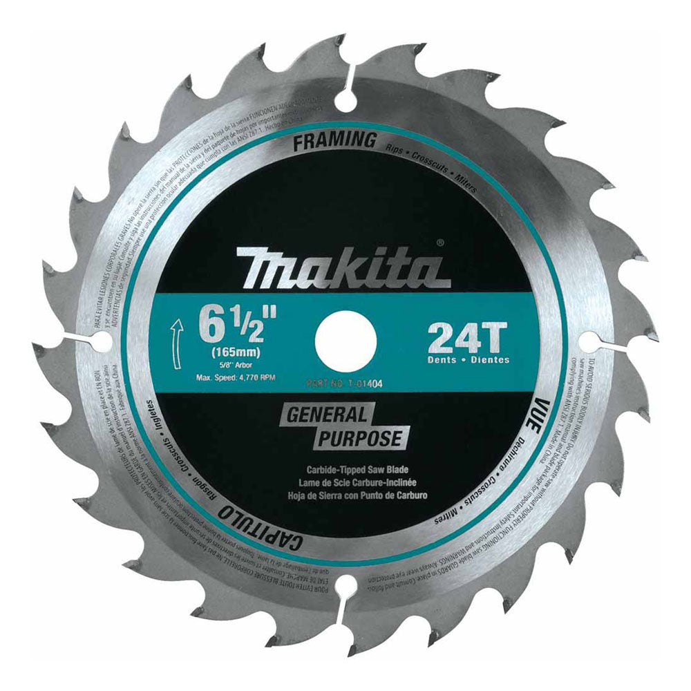 Makita T-01404 6-1/2" 24T Carbide-Tipped Circular Saw Blade, Framing