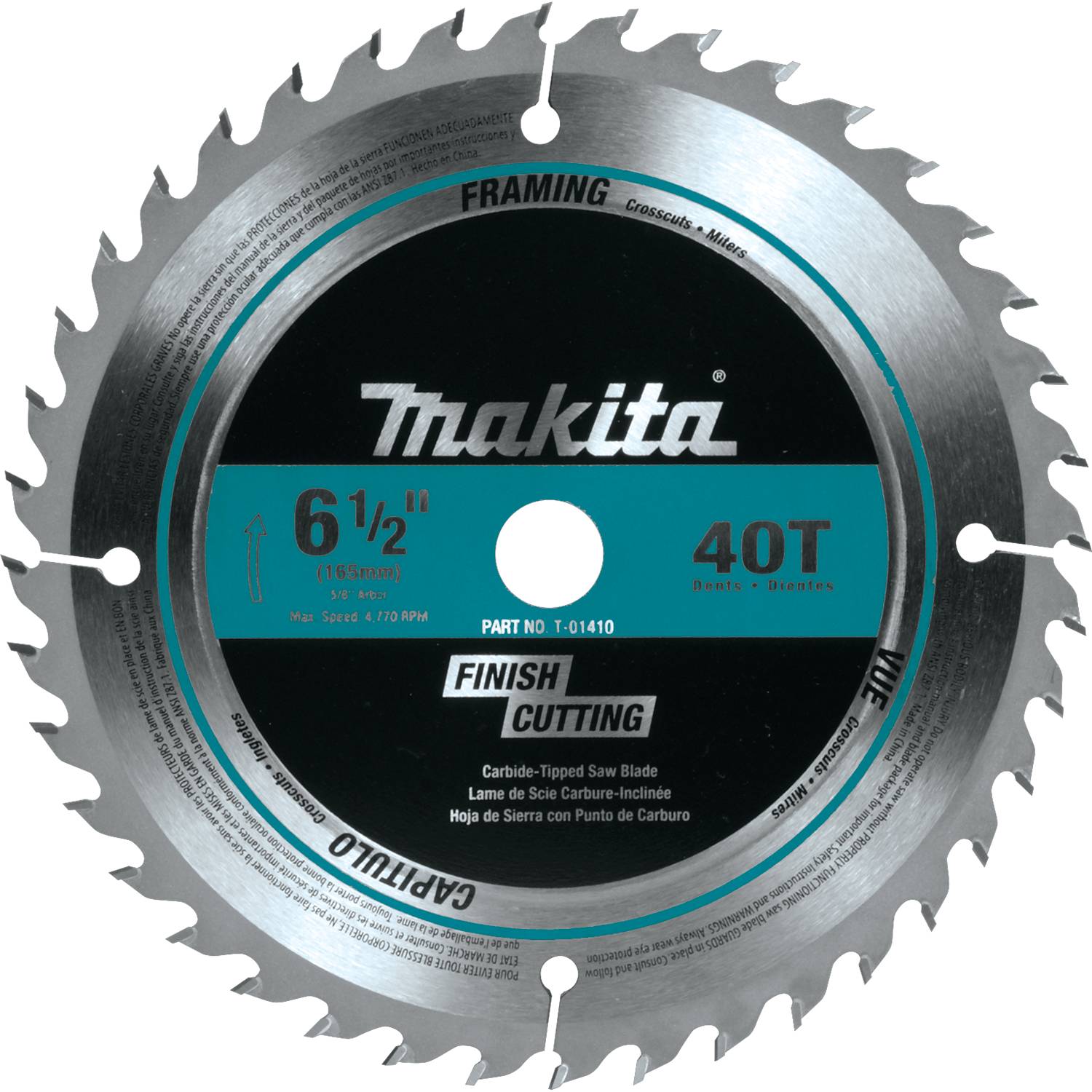 Makita T-01410 6-1/2" 40T Carbide-Tipped Circular Saw Blade, Fine Crosscut