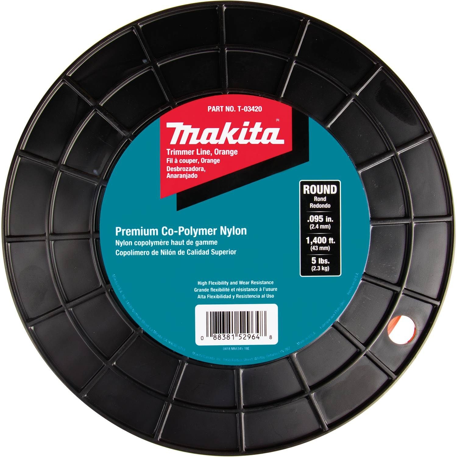 Makita T-03420 Round Trimmer Line, 0.095", Orange, 1,400', 5 lbs. - 2