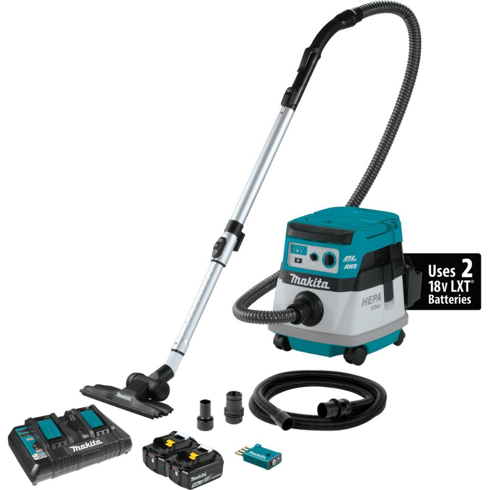 Makita XCV22PTU 36V (18V X2) LXT Brushless 2.1 Gallon HEPA Filter Dry Dust Extractor/Vacuum Kit, AWS (5.0Ah) - 2