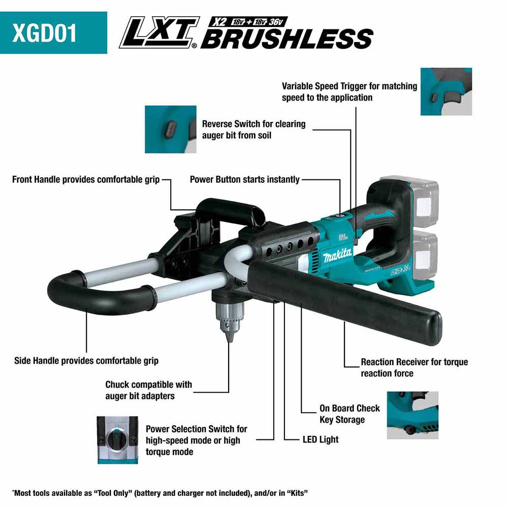 Makita XGD01Z 18V X2 (36V) LXT® Lithium-Ion Brushless Cordless Earth Auger (Tool Only) - 2