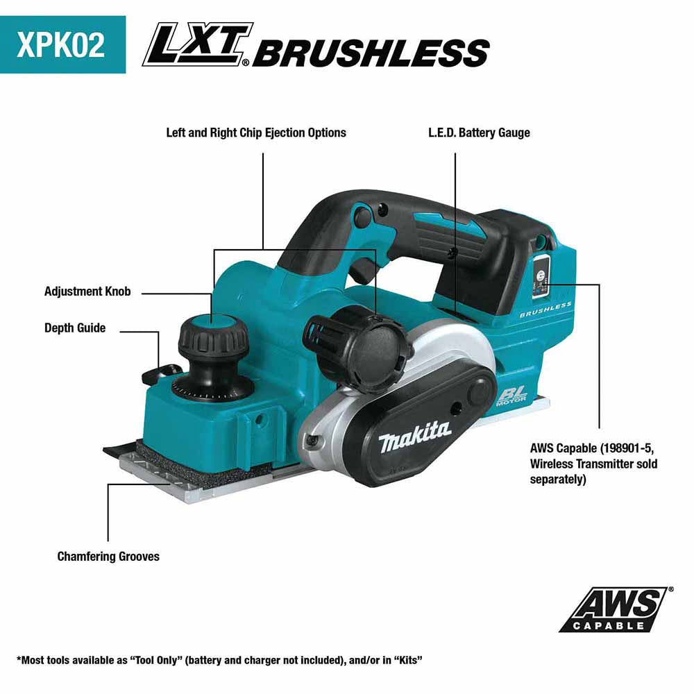 Makita XPK02Z 18V LXT Lithium-Ion Cordless 3-1/4" Planer, AWS™ Capable (Tool Only) - 2