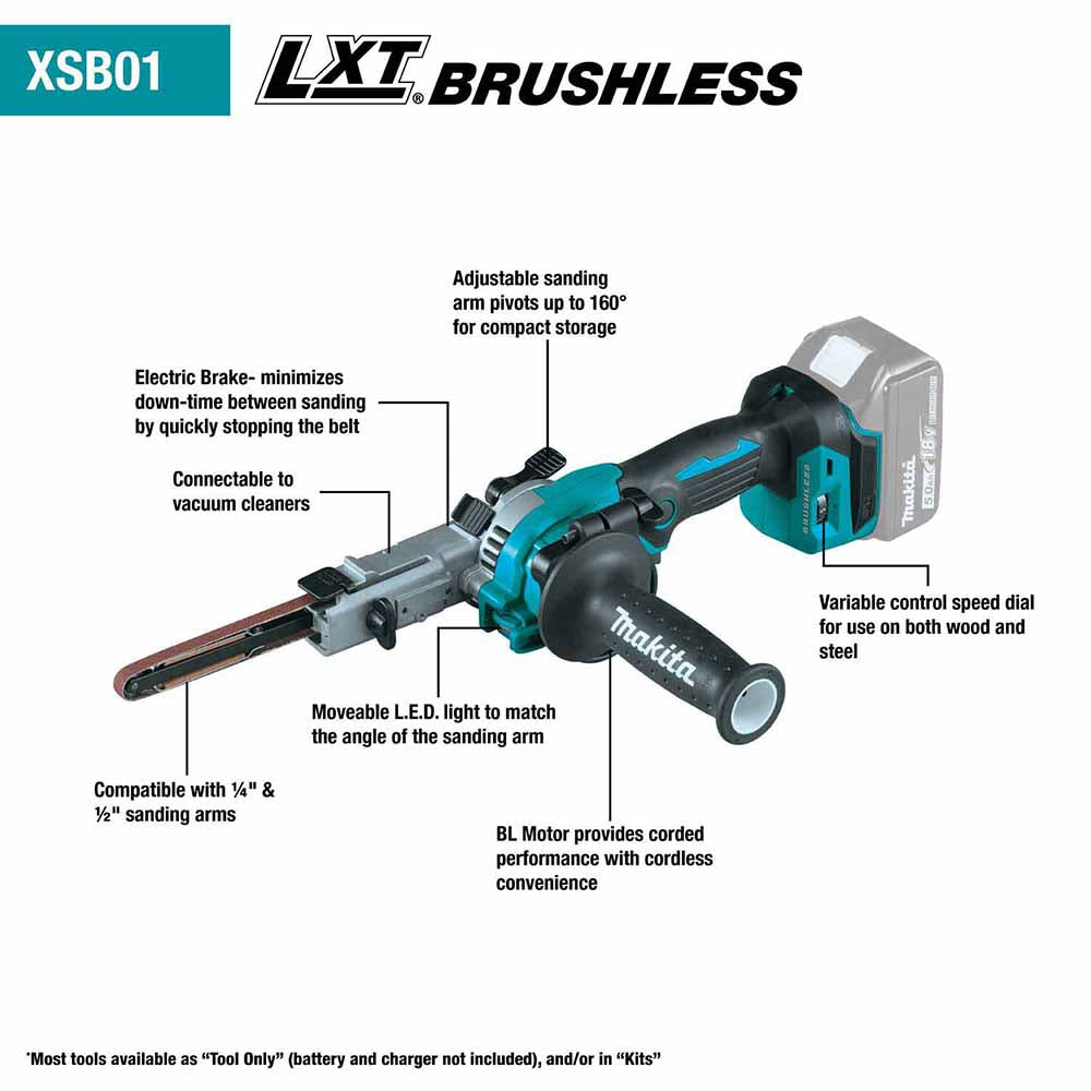 Makita XSB01Z 18V LXT Lithium-Ion Brushless Cordless 3/8" x 21" Detail Belt Sander (Tool Only) - 2