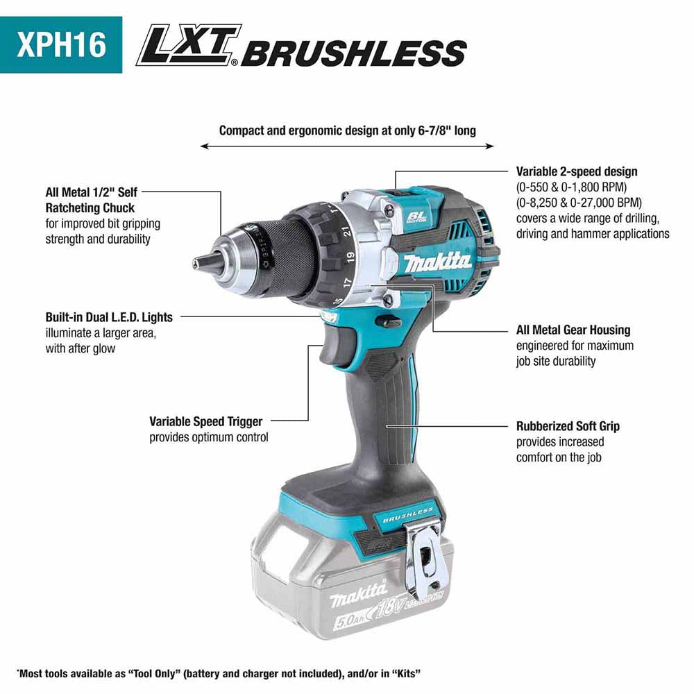 Makita XT296SMR 18V LXT Lithium-Ion Brushless Cordless 2-Pc. Combo Kit (2.0Ah/4.0Ah)