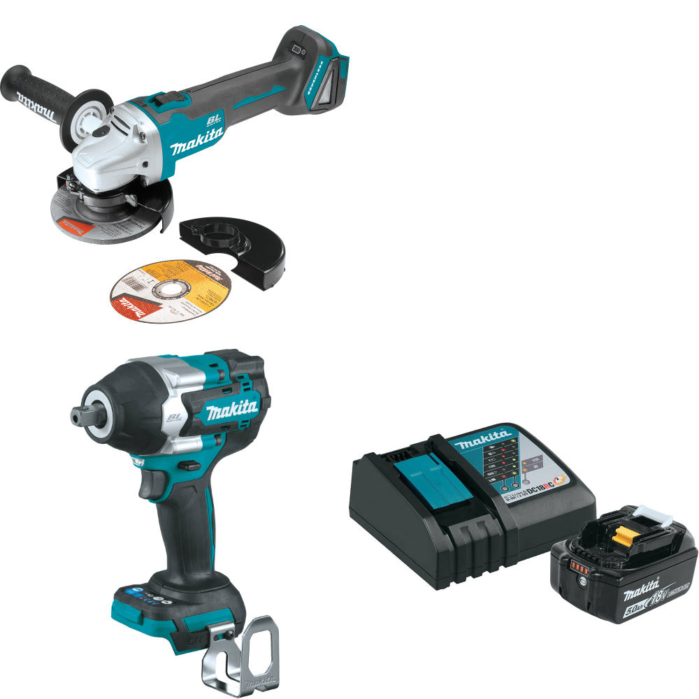 Makita XAG04Z 18V LXT Angle Grinder W/ XWT18Z Impact Wrench & FREE Starter Pack