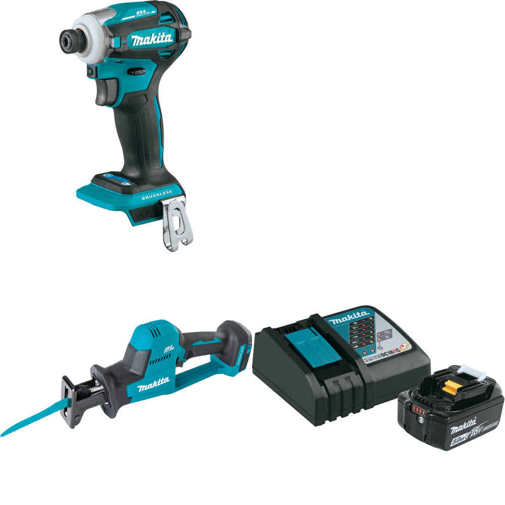 Makita XDT19Z 18V Impact Driver W/ XRJ08Z Recip Saw, Bare & FREE Starter Pack