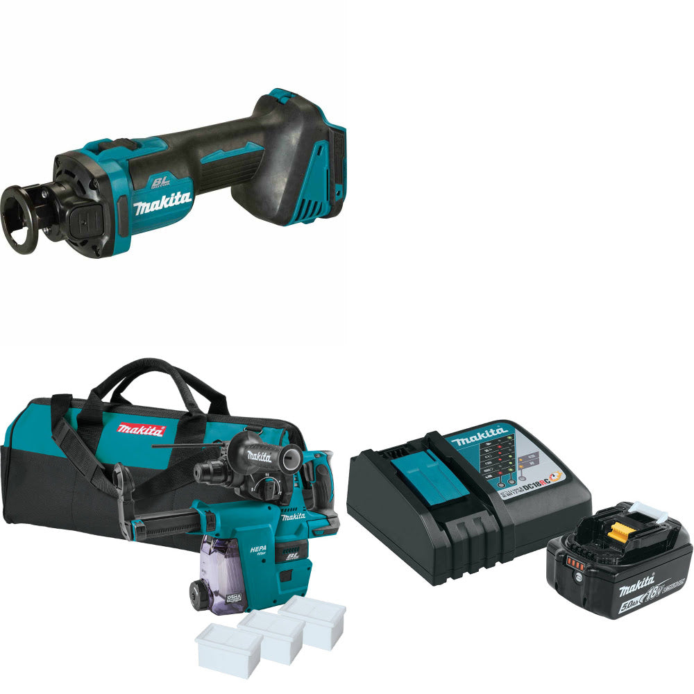 Makita XOC02Z 18V LXT Cut-Out Tool W/ XRH01ZWX Rotary Hammer & FREE Starter Pack