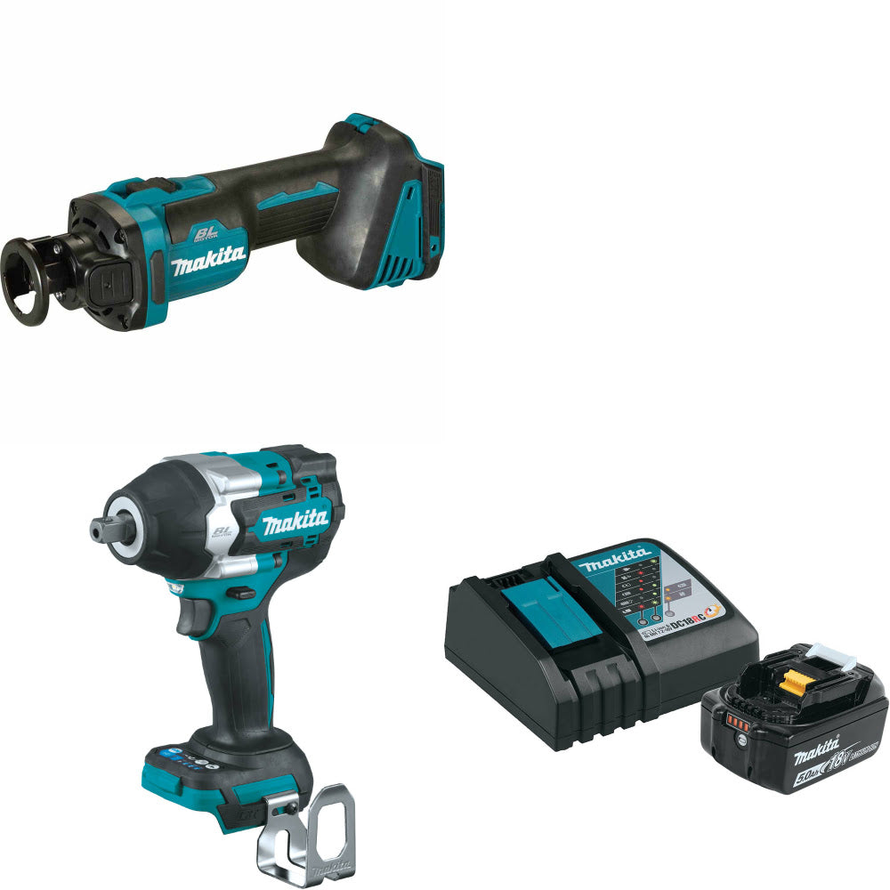 Makita XOC02Z 18V LXT Cut-Out Tool W/ XWT18Z Impact Wrench & FREE Starter Pack