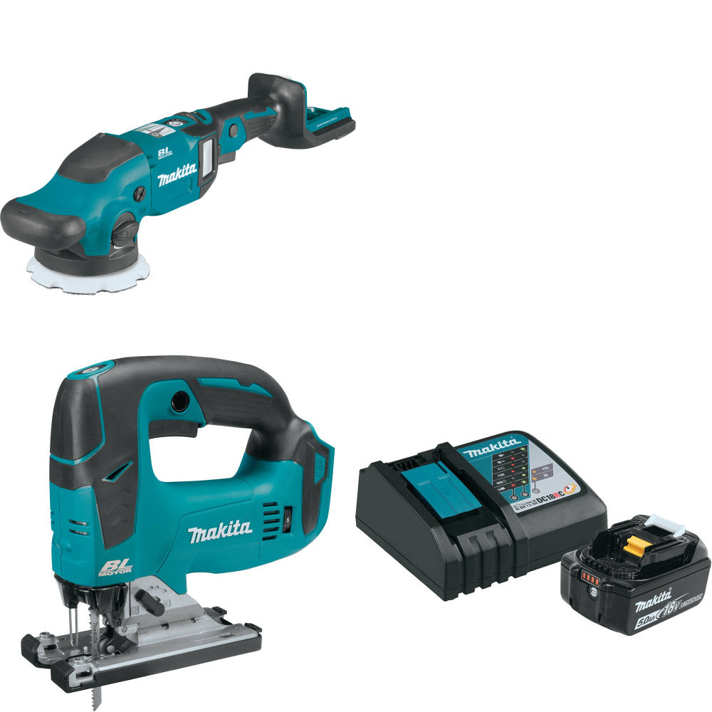 Makita XOP02Z 18V LXT Polisher W/ XVJ02Z 18V Jig Saw, Bare & FREE Starter Pack