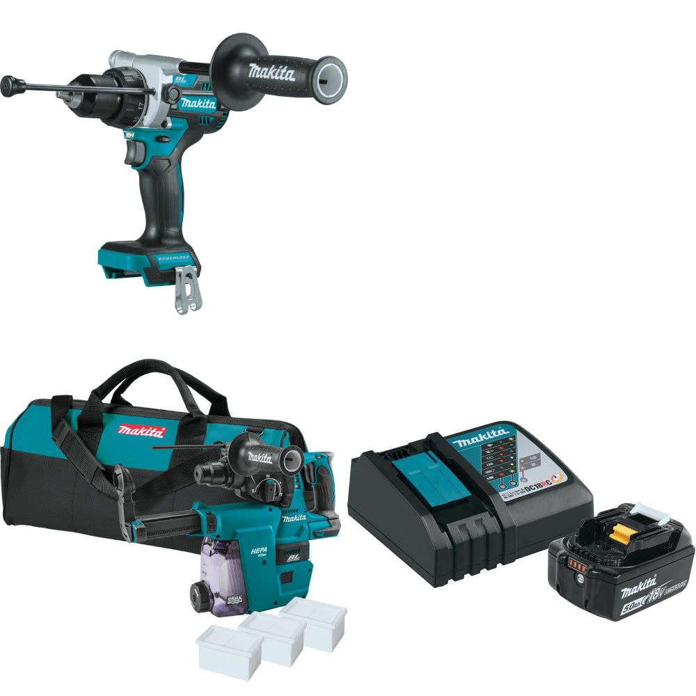 Makita XPH14Z Hammer Driver-Drill W/ XRH01ZWX Rotary Hammer & FREE Starter Pack