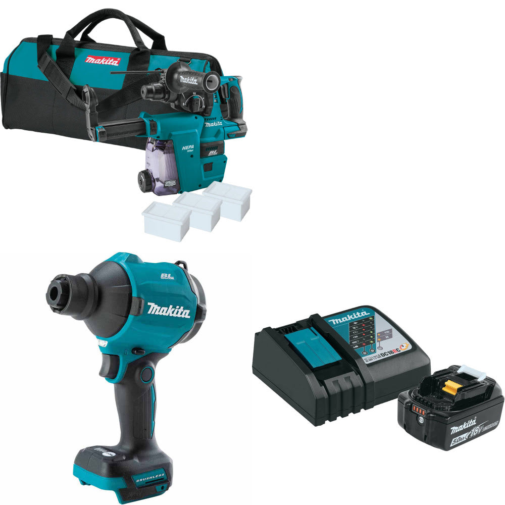 Makita XRH01ZWX 18V Rotary Hammer W/ XSA01Z Blower/Inflator & FREE Starter Pack