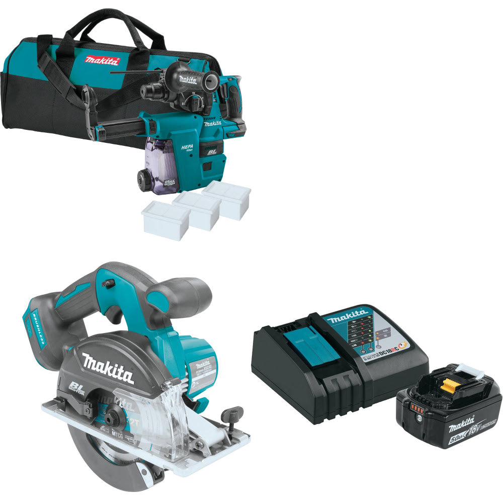 Makita XRH01ZWX 18V Rotary Hammer W/ XSC02Z 18V 5-7/8" Saw & FREE Starter Pack