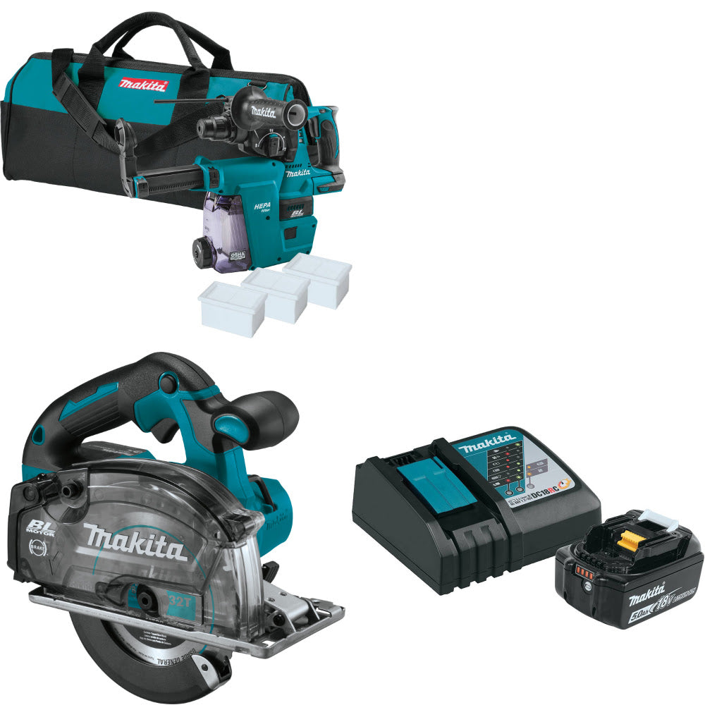 Makita XRH01ZWX 18V Rotary Hammer W/ XSC04Z 18V 5-7/8" Saw  & FREE Starter Pack