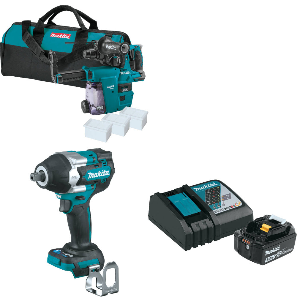 Makita XRH01ZWX 18V Rotary Hammer W/ XWT18Z Impact Wrench & FREE Starter Pack