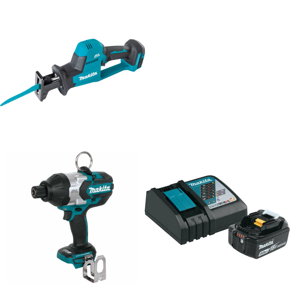 Makita XRJ08Z 18V LXT Recip Saw W/ XWT09Z 18V Impact Wrench & FREE Starter Pack