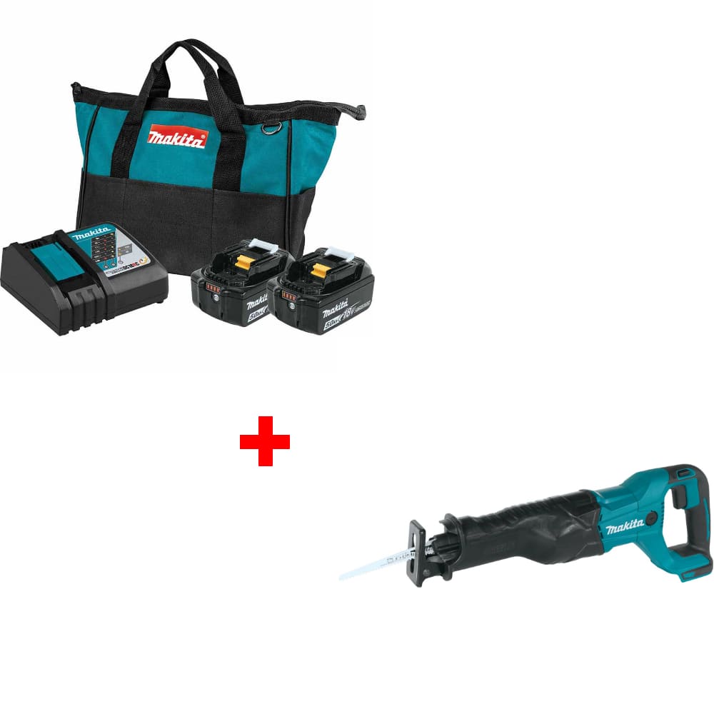 Makita BL1850BDC2 18V LXT Starter Pack w/ FREE XRJ04Z 18V Reciprocating Saw