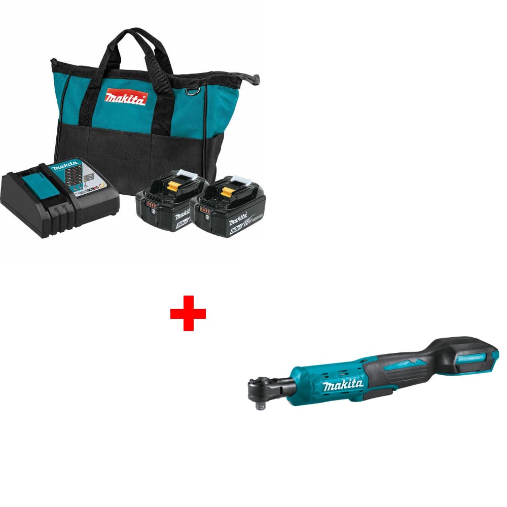 Makita BL1850BDC2 18V LXT Starter Pack w/ FREE XRW01Z 18V LXT Ratchet, Bare