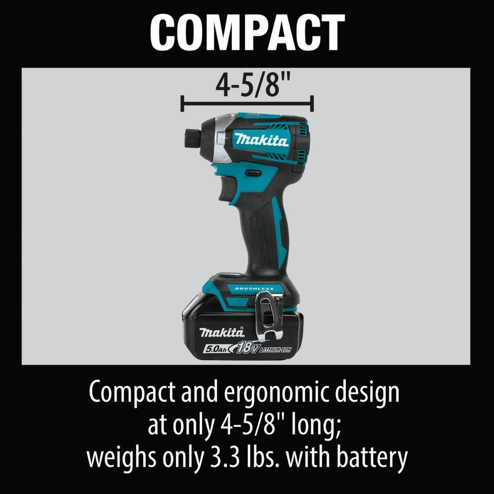 Makita XT707PT 18V LXT Lithium-Ion Brushless Cordless 7 Pc. Combo Kit, XPH14Z, XDT14Z, XRJ05Z, XSH03Z, XAG04Z, XRM06B, DML815, dual port charger, bag (5.0Ah)