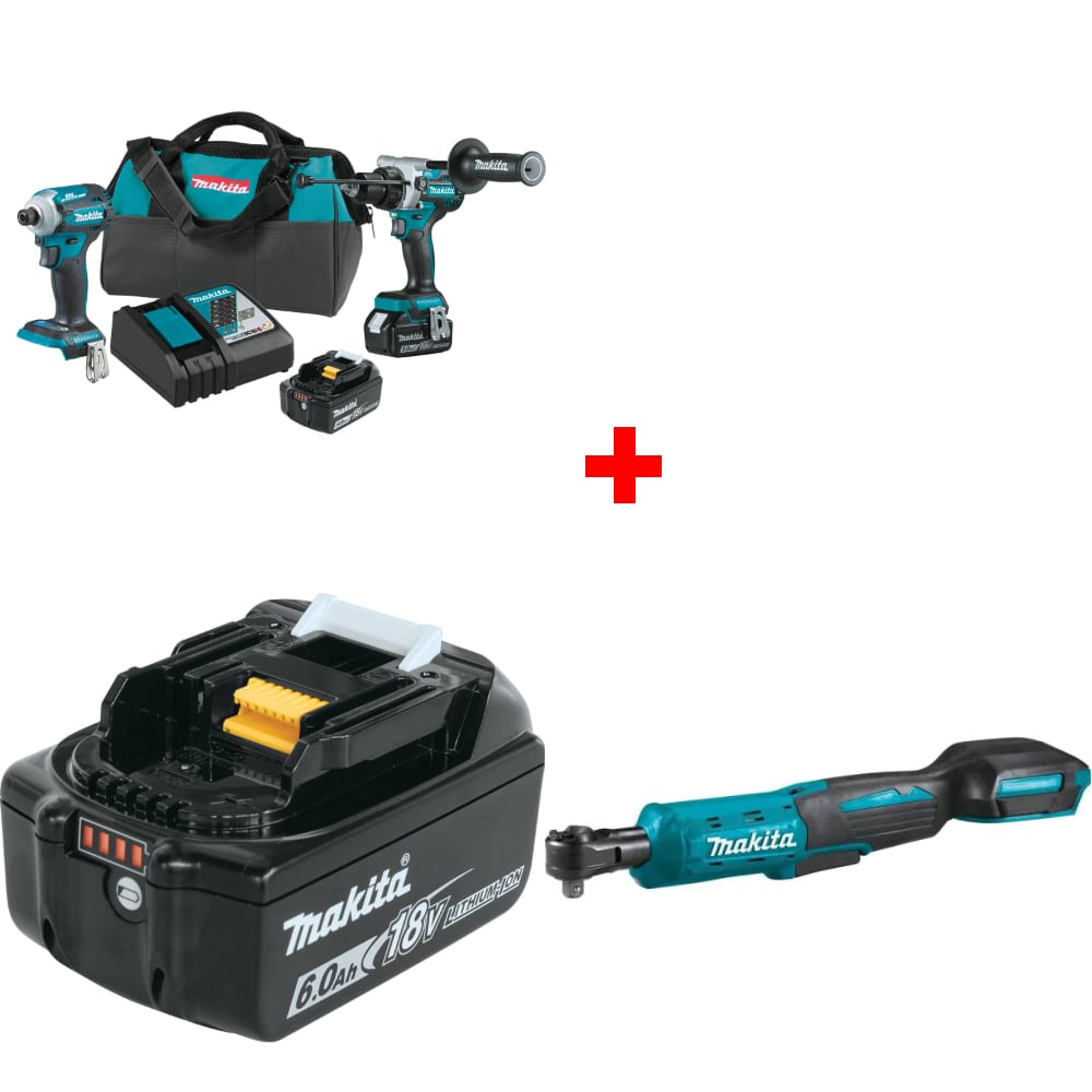 Makita XT288T  18V LXT 2Pc. Combo Kit w/ FREE BL1860B 18V 6Ah Battery & Ratchet