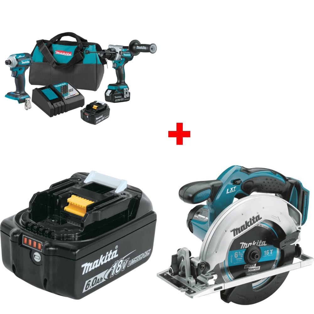 Makita XT288T  18V LXT 2Pc. Combo Kit w/ FREE BL1860B 6Ah Battery & Circ Saw